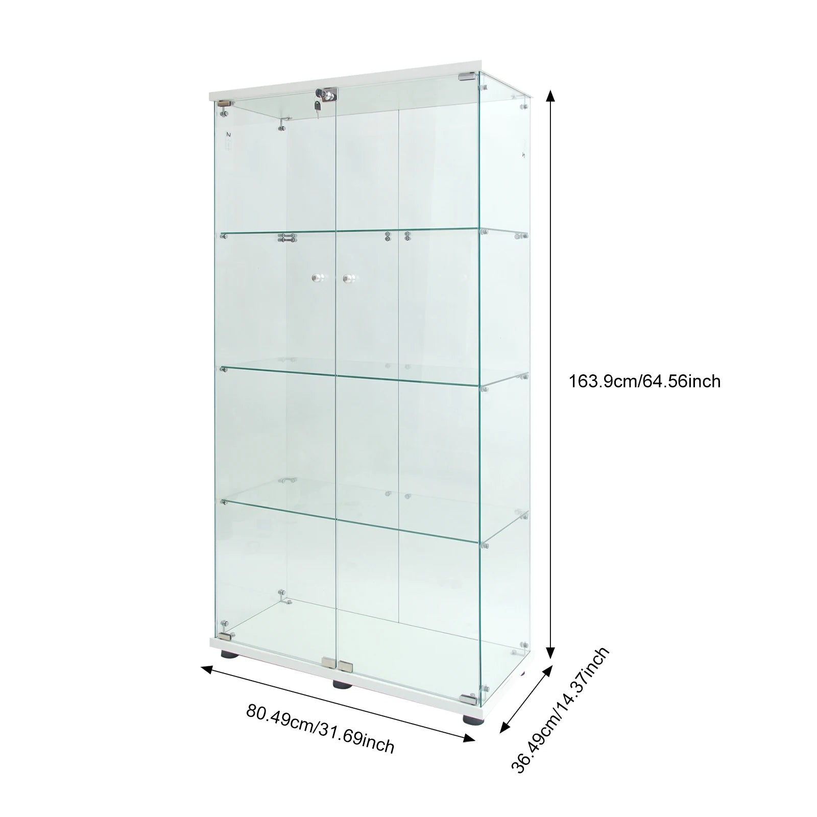Vitrine de vidro Anajqaqia, com 4 prateleiras, 2 portas e iluminação LED