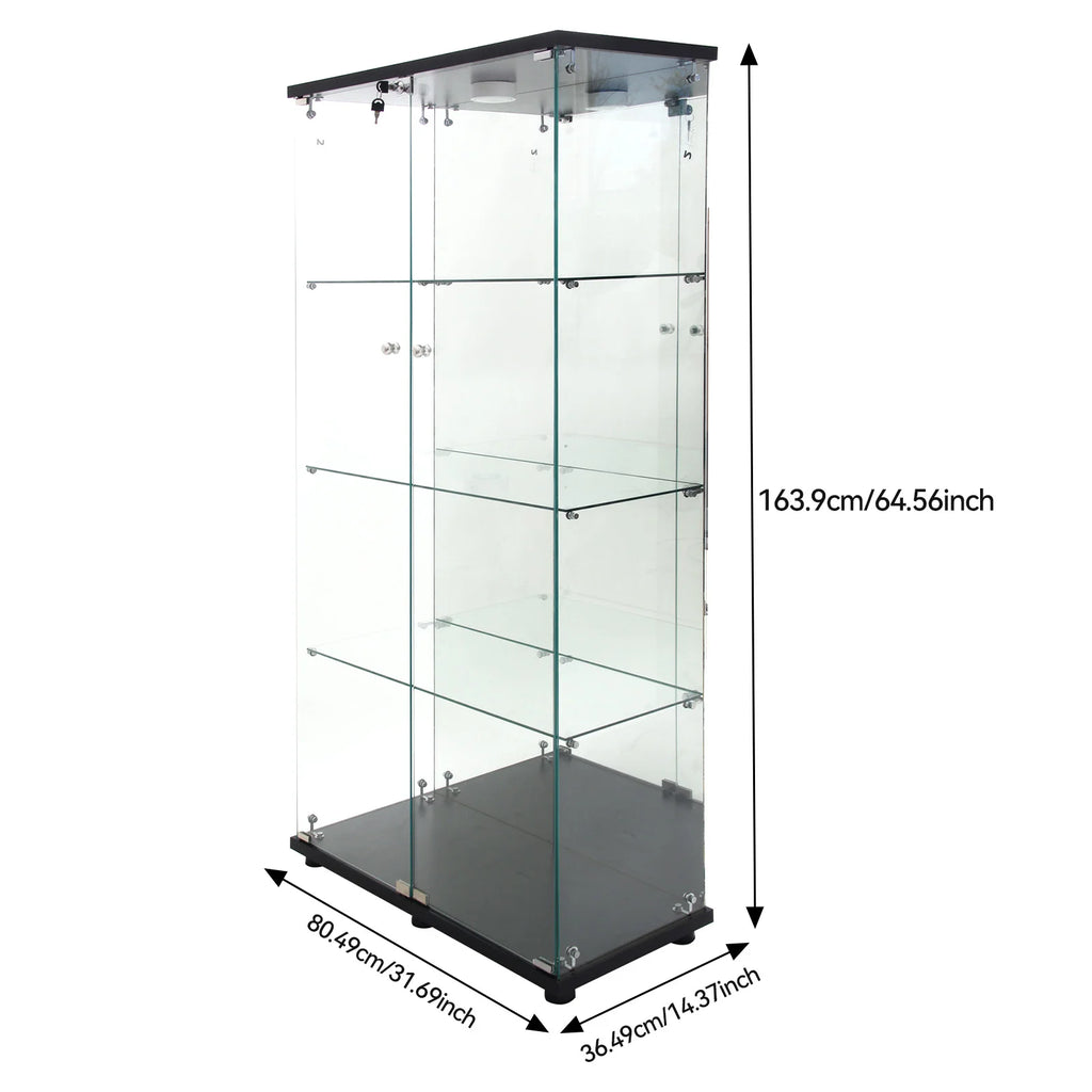 Vitrine de vidro Anajqaqia, com 4 prateleiras, 2 portas e iluminação LED