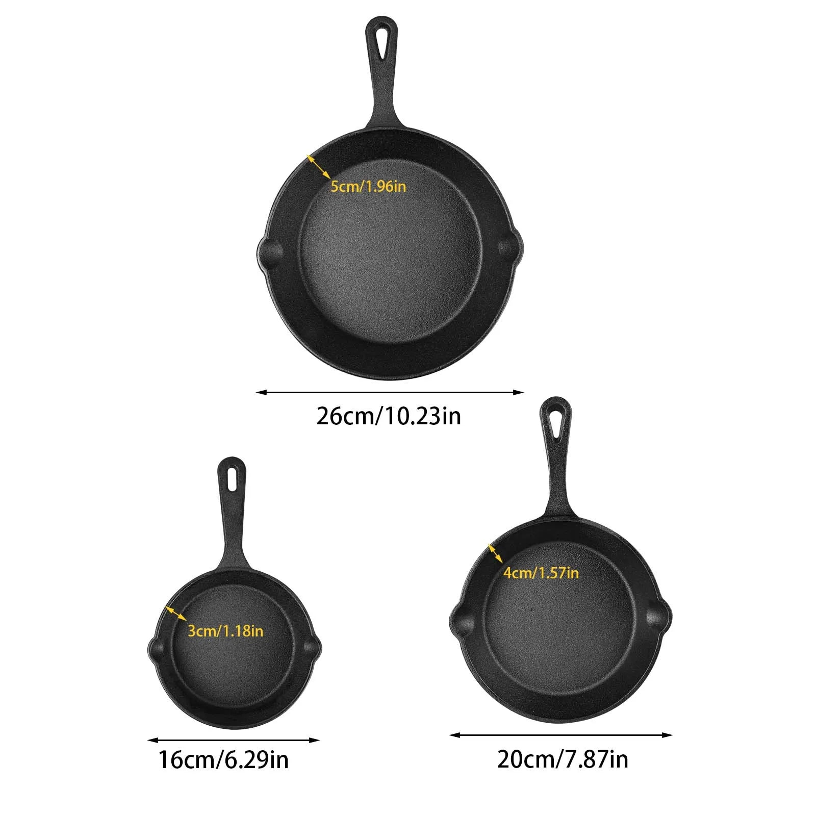 Conjunto de 4 frigideiras de ferro fundido sem revestimento