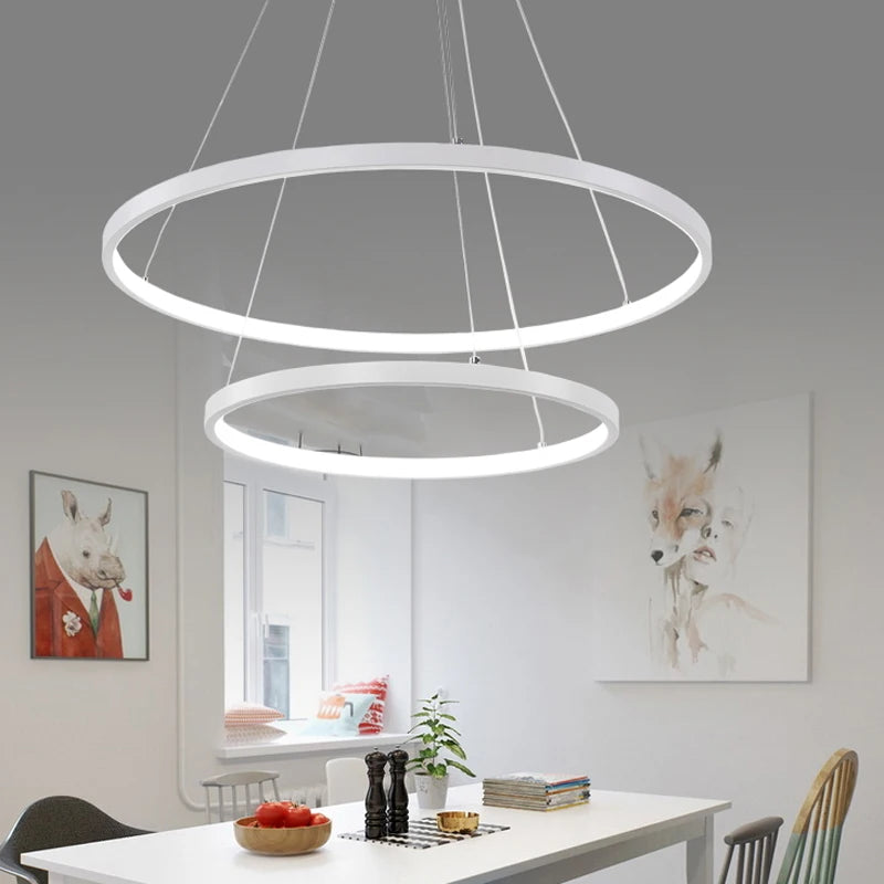 Luminárias pendentes modernas de 60 cm, 80 cm e 100 cm.