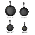 Conjunto de 4 frigideiras de ferro fundido sem revestimento, tamanhos variados de 14/16/20/26 cm, retêm o calor uniformemente e são compatíveis com fogões a gás e de indução.