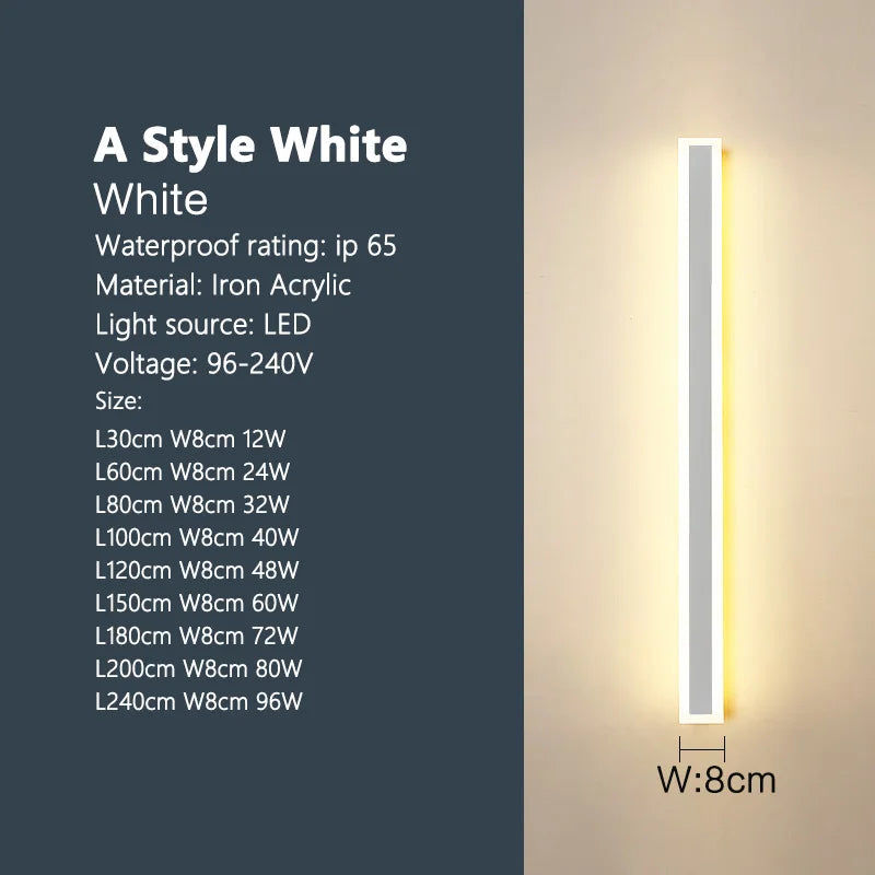 Luminária de parede externa à prova d'água com faixa de LED