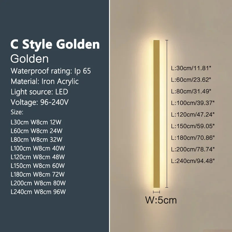 Luminária de parede externa à prova d'água com faixa de LED