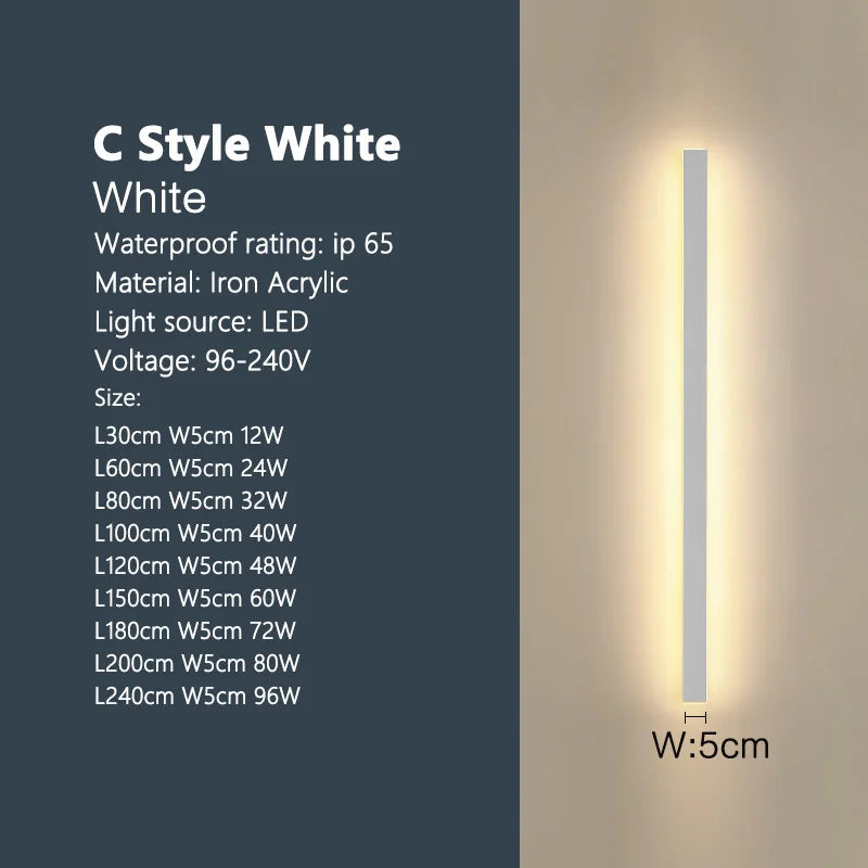 Luminária de parede externa à prova d'água com faixa de LED