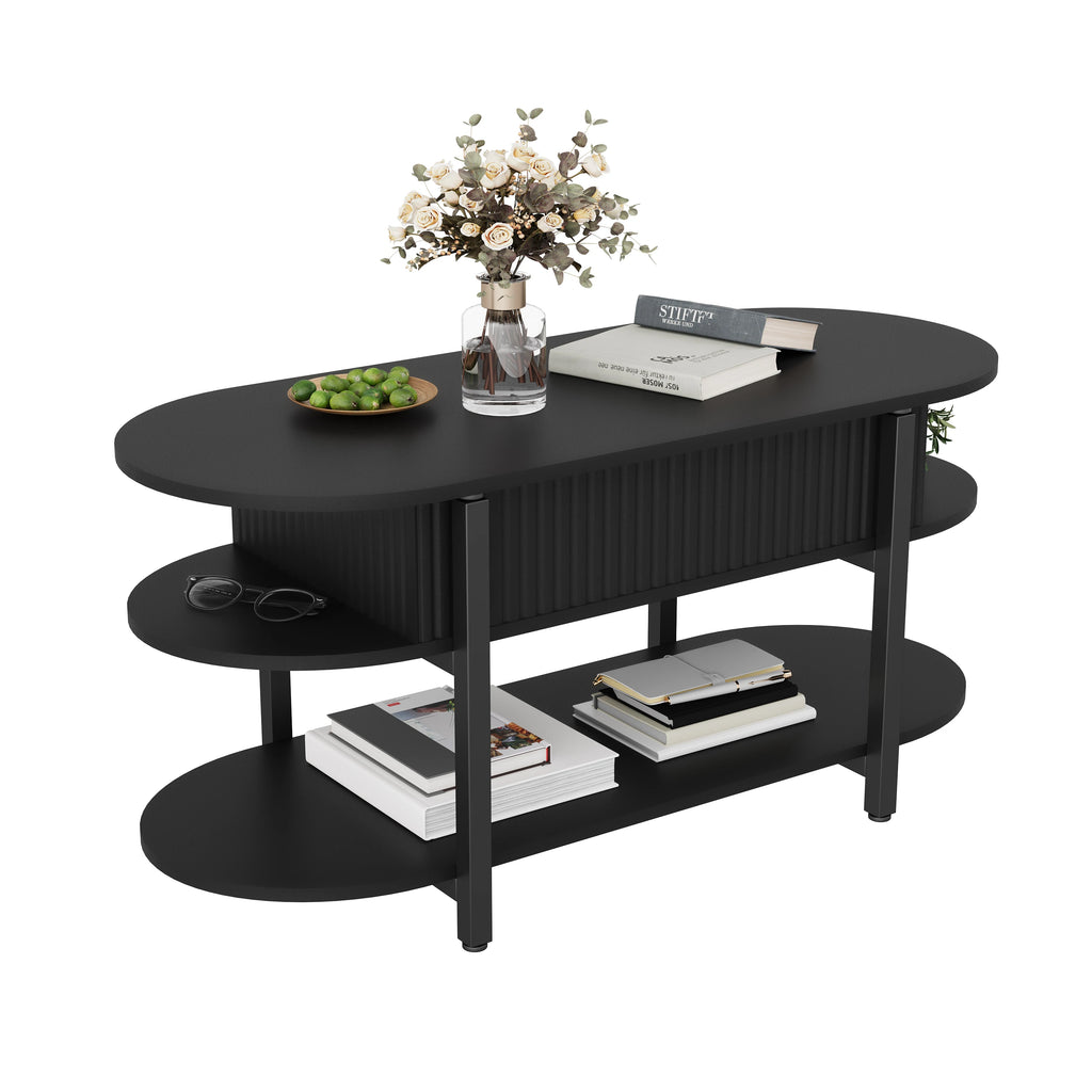 Mesa de centro com tampo elevável e compartimento de armazenamento