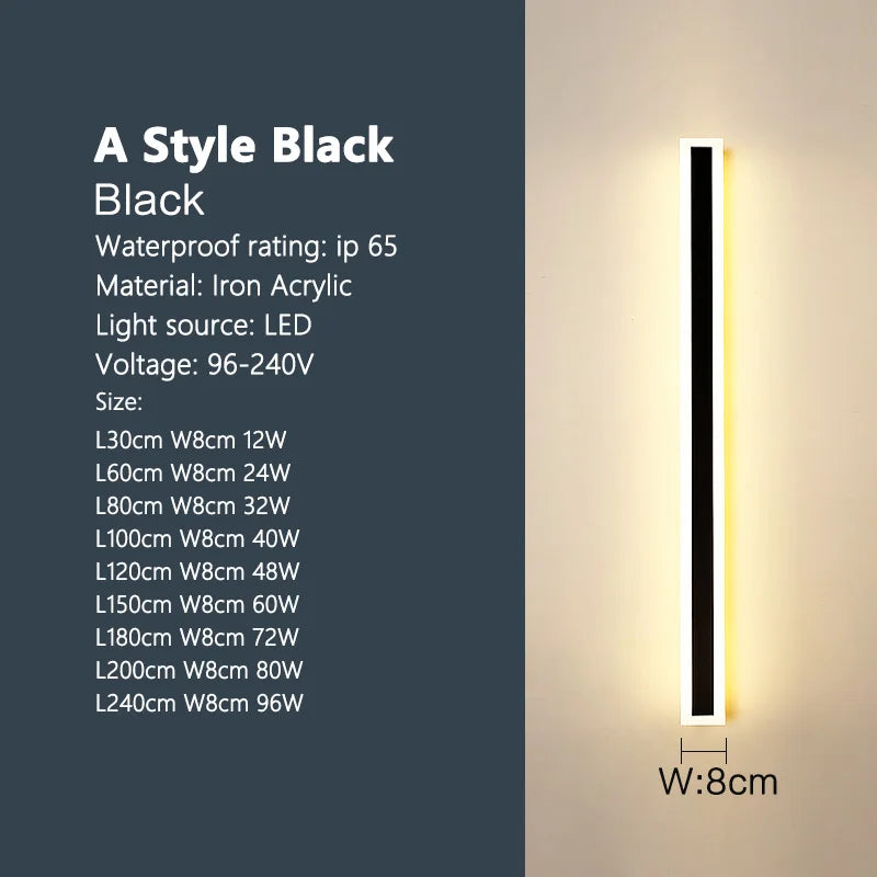 Luminária de parede externa à prova d'água com faixa de LED
