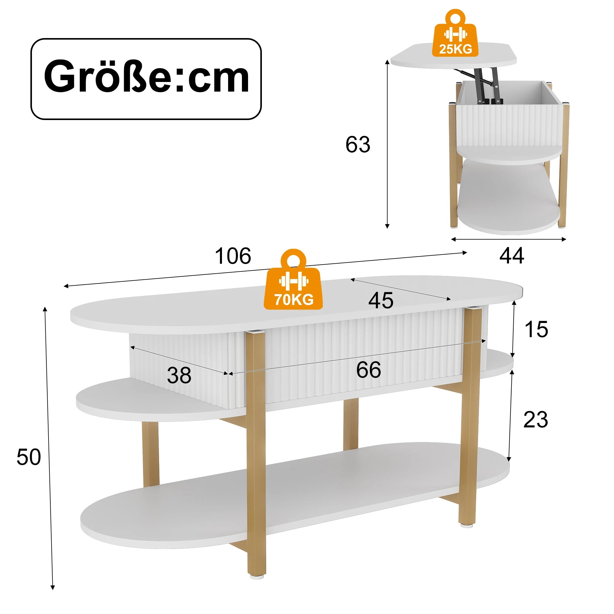 Mesa de centro com tampo elevável e compartimento de armazenamento