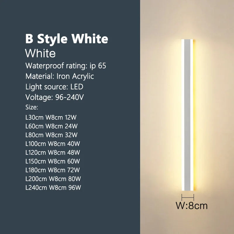 Luminária de parede externa à prova d'água com faixa de LED